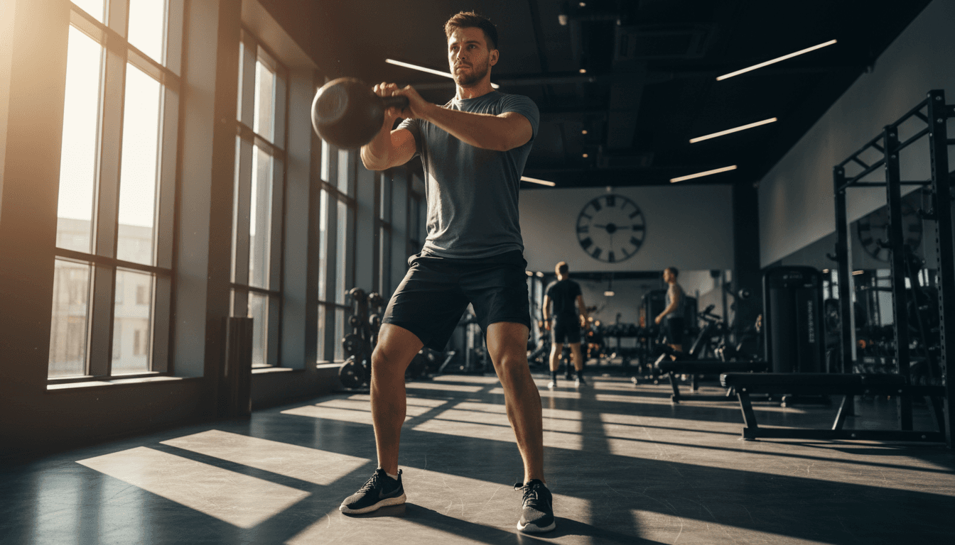 Person performing kettlebell swing with explosive power