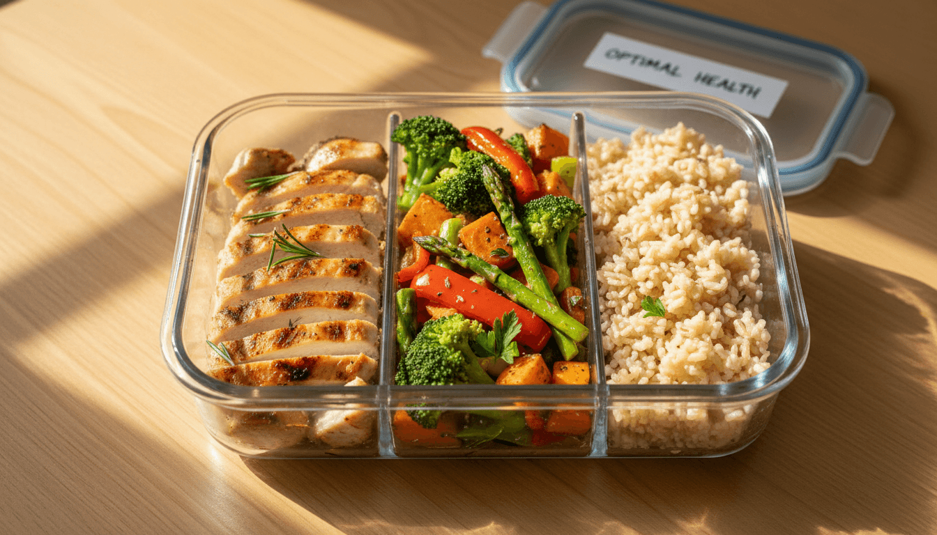 Personalized meal prep container with fresh ingredients