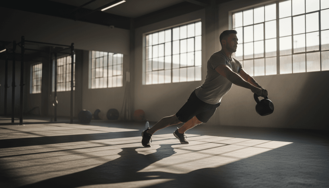 Person performing kettlebell swing with powerful form