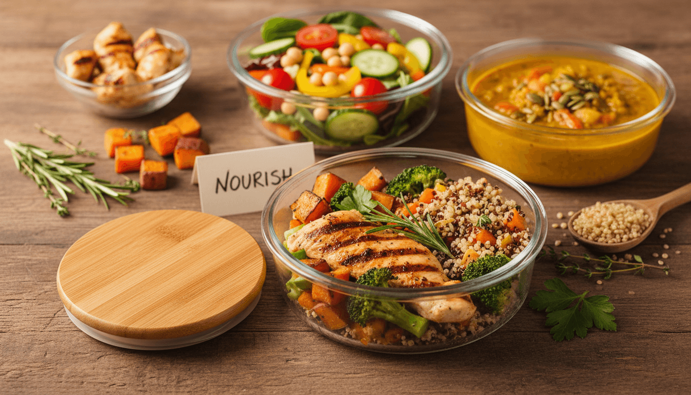 Prepared meal containers with balanced nutrition
