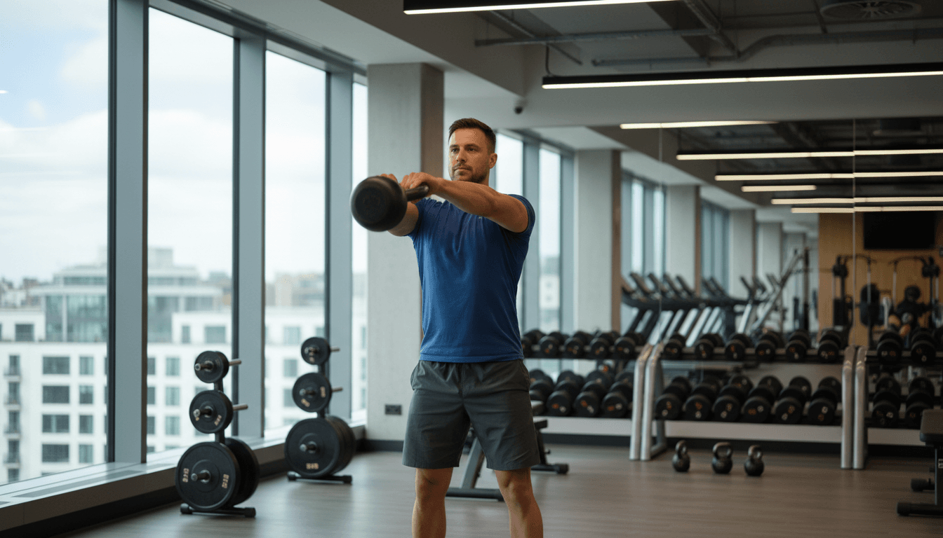 Person performing kettlebell swing with proper form
